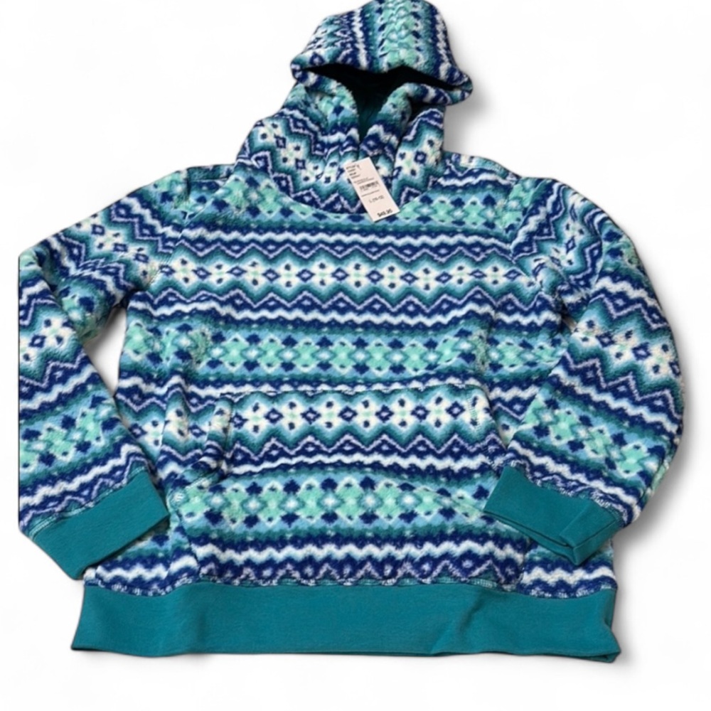 NWT Lands End Youth Kids L 10-12 Spade Blue Sherpa Pullover Hoodie